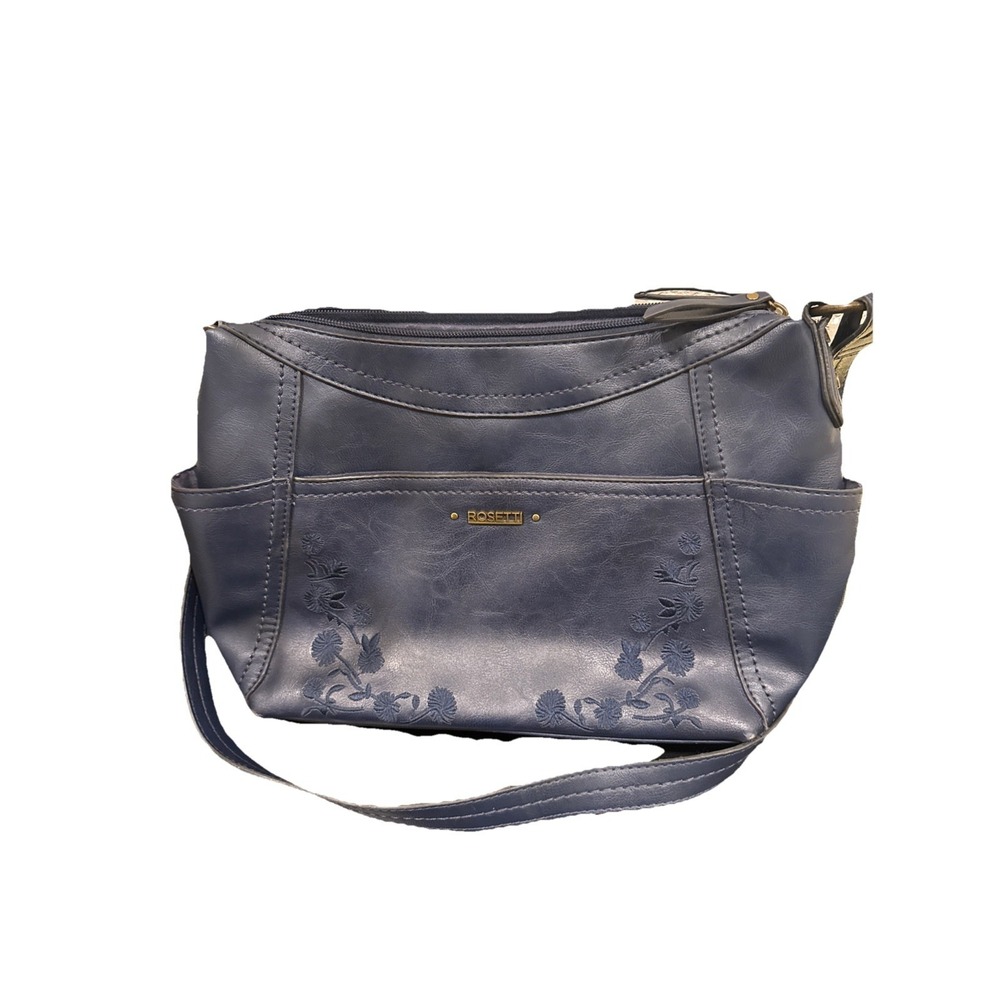 Vtg Rossetti Navy Floral Purse Shoulder Strap Zip Pockets Grannycore Boho